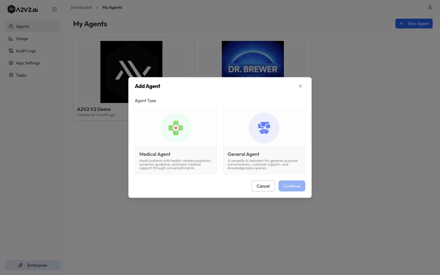 New Agent type selection