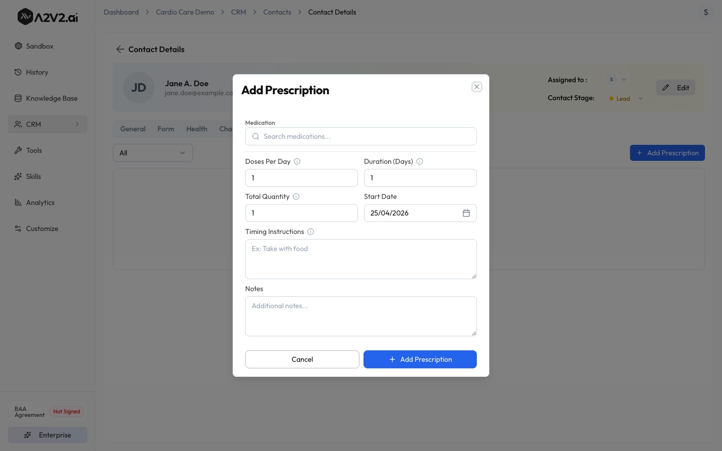 Add Prescription dialog
