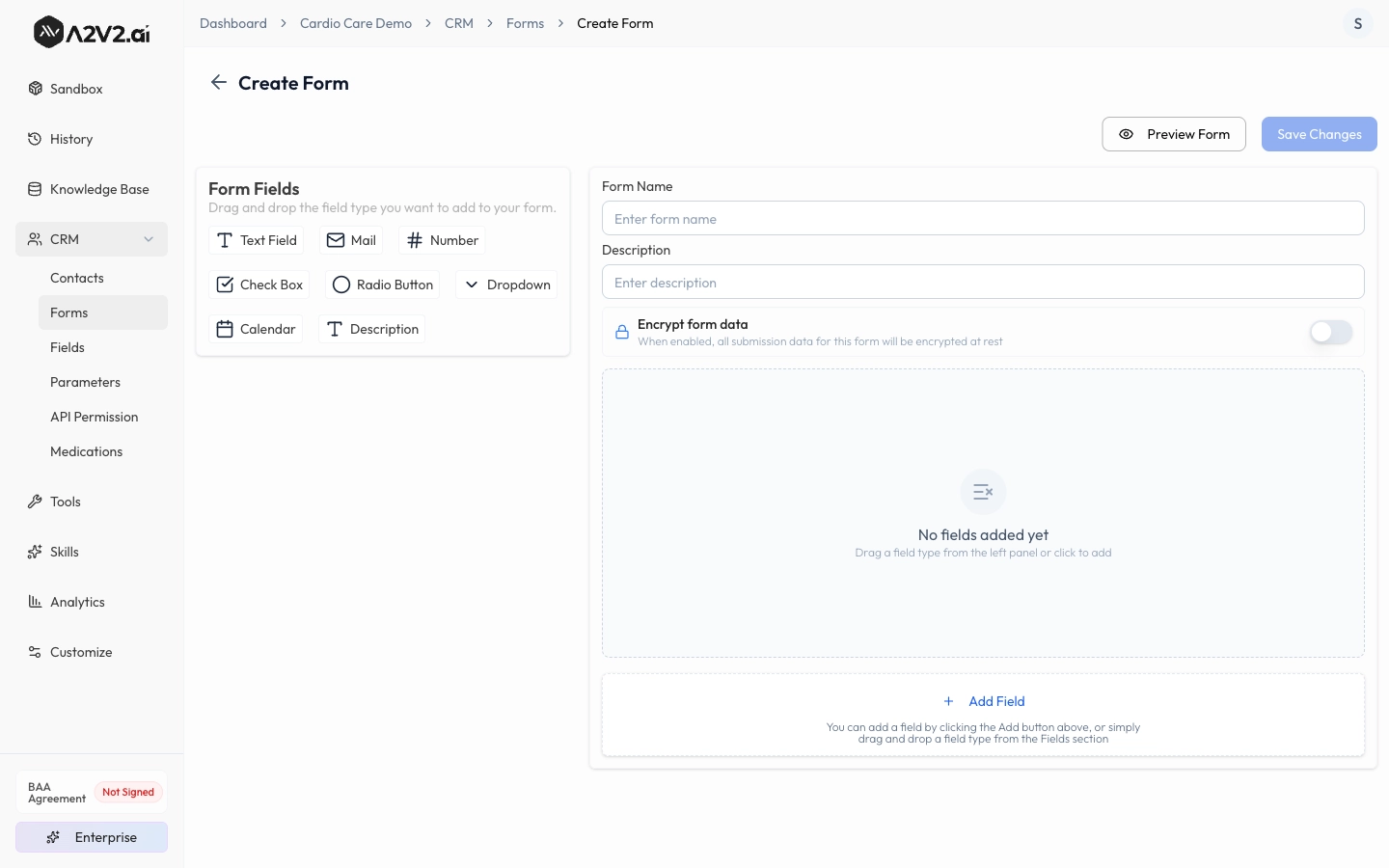 Form Builder Encrypt form data toggle