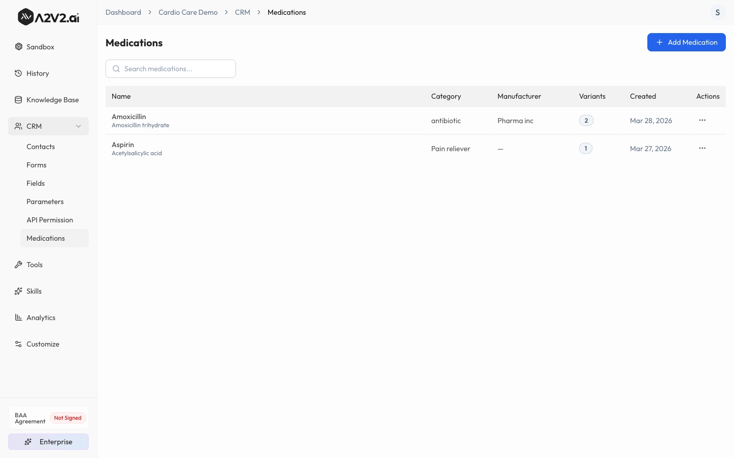 CRM Medications catalog