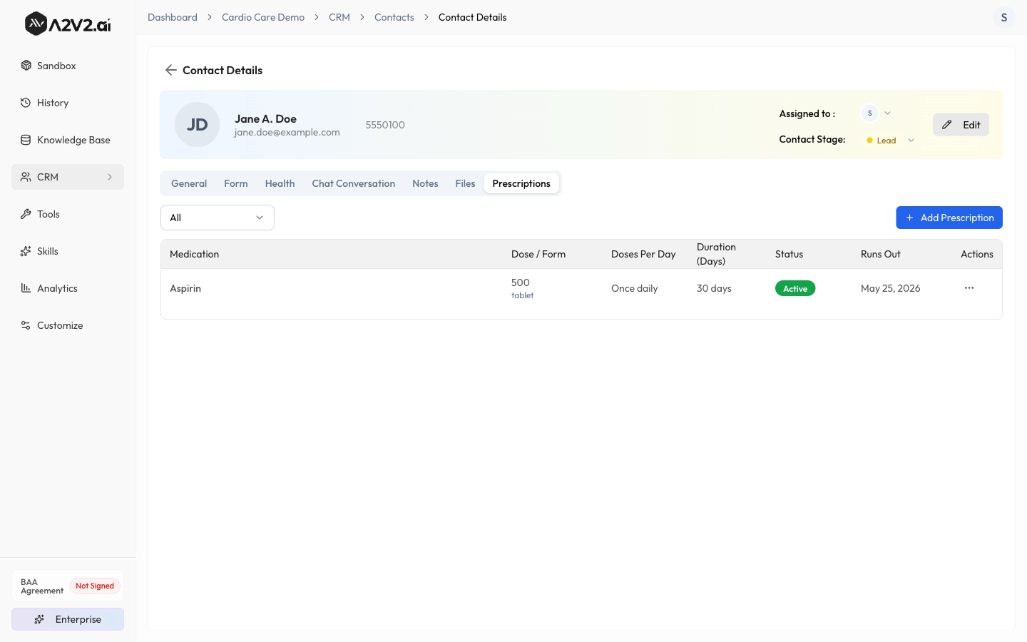 Contact Prescriptions tab